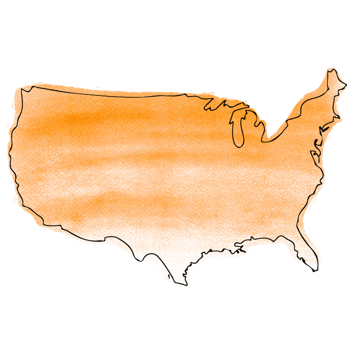 Watercolor of the outline of the United States
