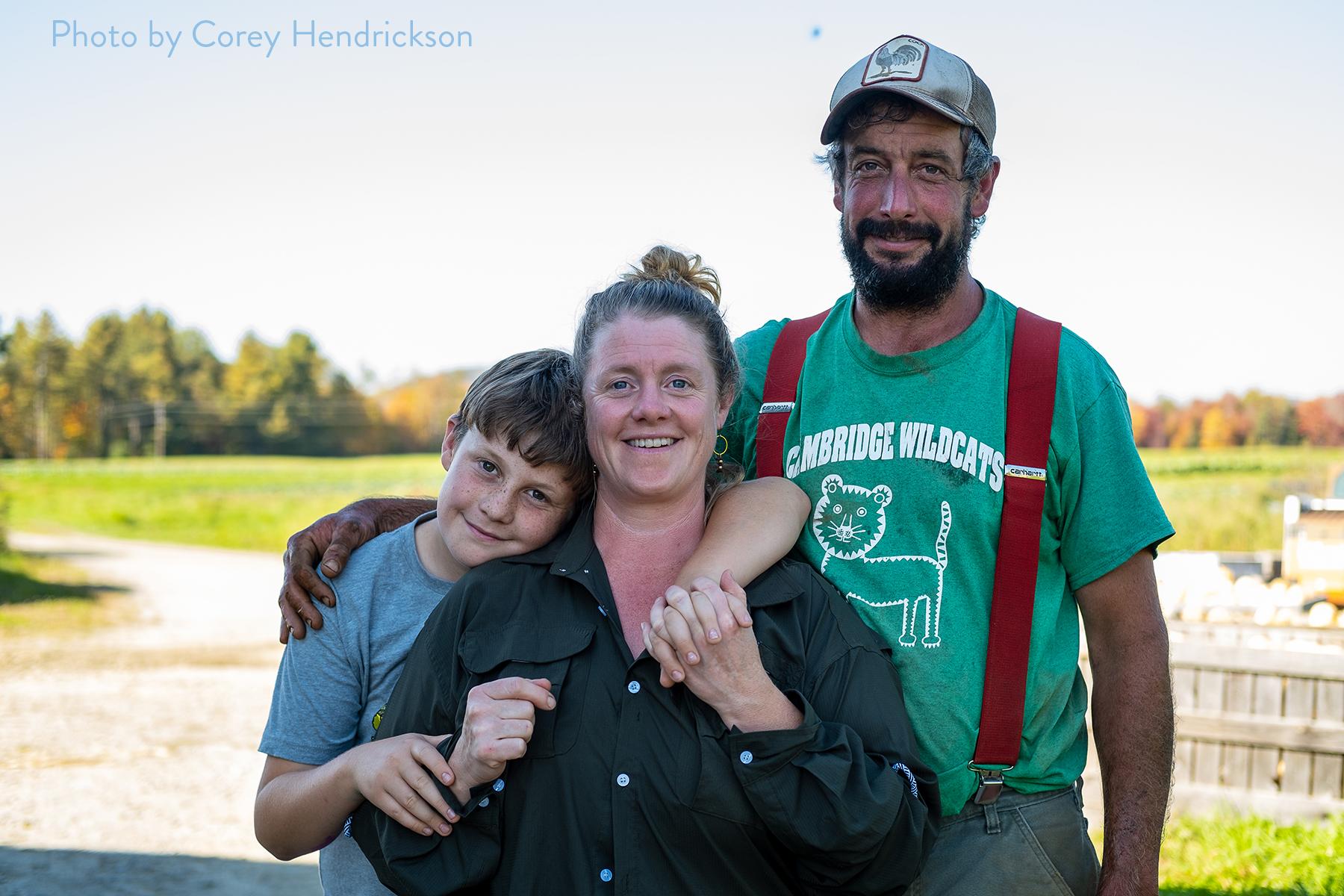 Farmers Angus and Holly Baldwin of The Farm Between pictured with their young child.