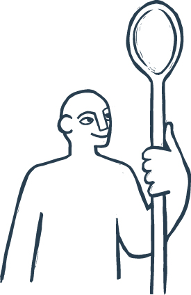 graphic depicting a person looking at their long spoon