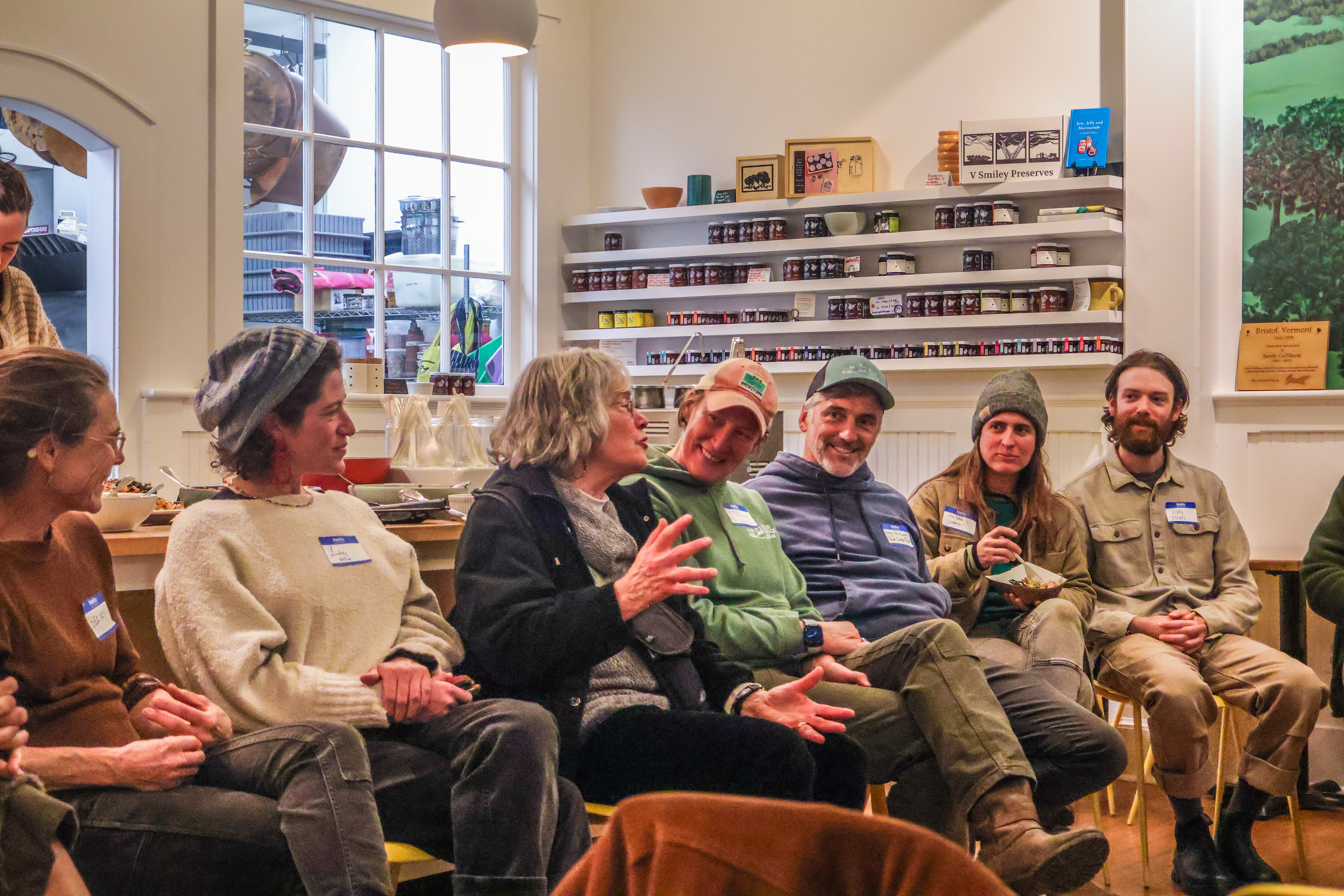 NOFA-VT member Molly Anderson shares a perspective at the recent Member Meeting, while other NOFA-VT members listen intently.