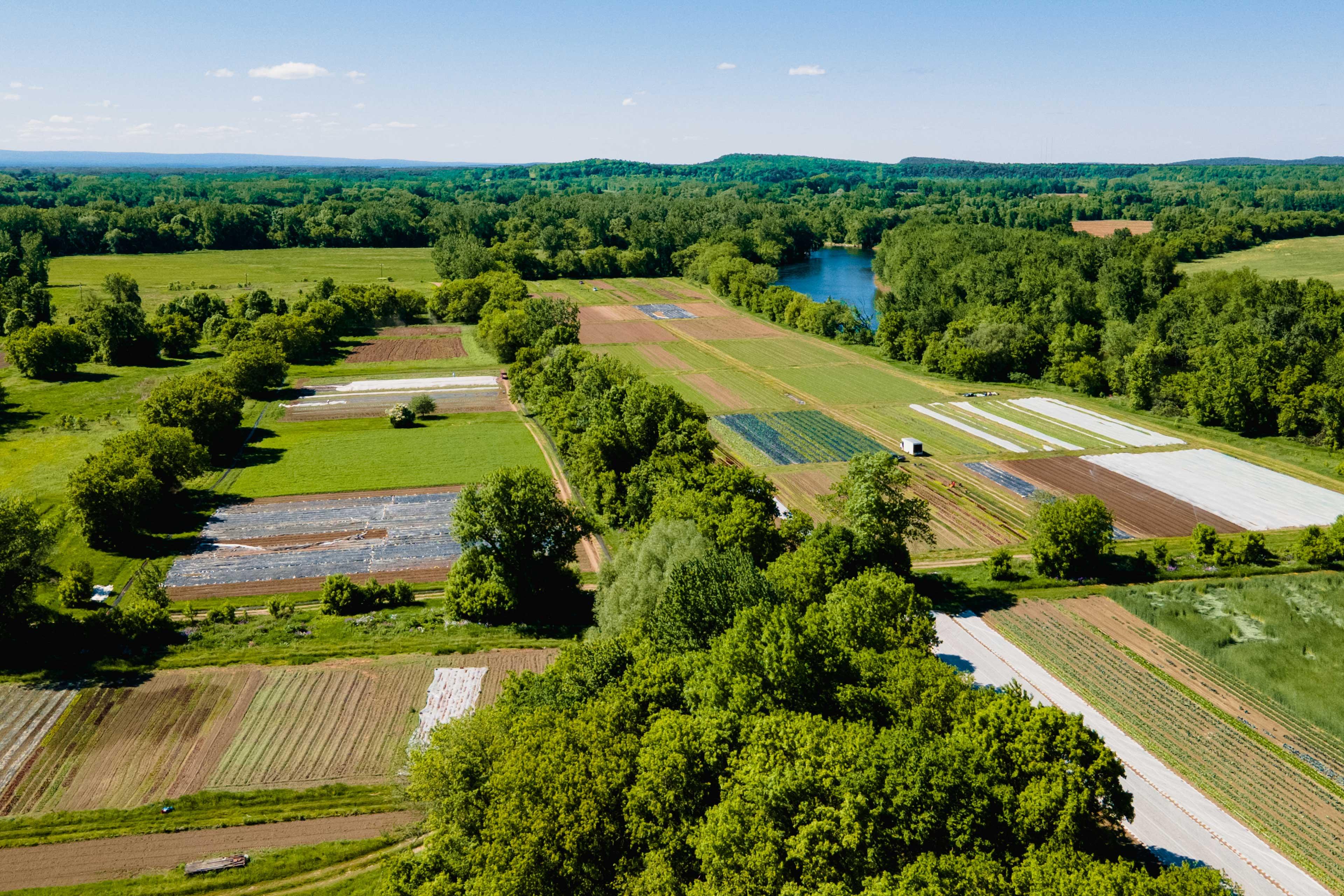 Intervale Community Farm and Digger's Mirth as seen from overhead
