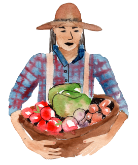 illustration of a farmer holding a basket of veggies