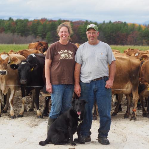 Melanie and Patrick Harrison with their herd in Addison, Vermont