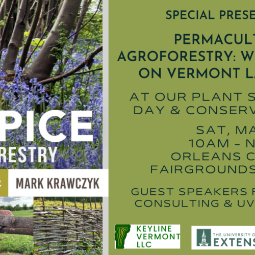 Flyer for Permaculture & Agroforestry: Working Trees on Vermont Landscapes event on May 4