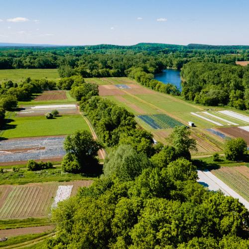 Aerial view of Digger's Mirth Farm and Intervale Community Farm