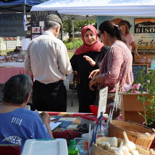 customers enjoying the Vermont Farmers Market in Rutland, VT