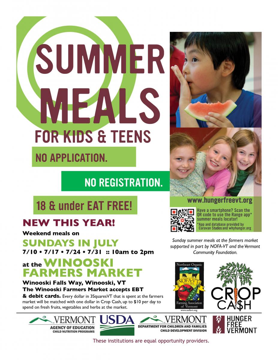 Free Summer Meals at the Winooski Farmers Market